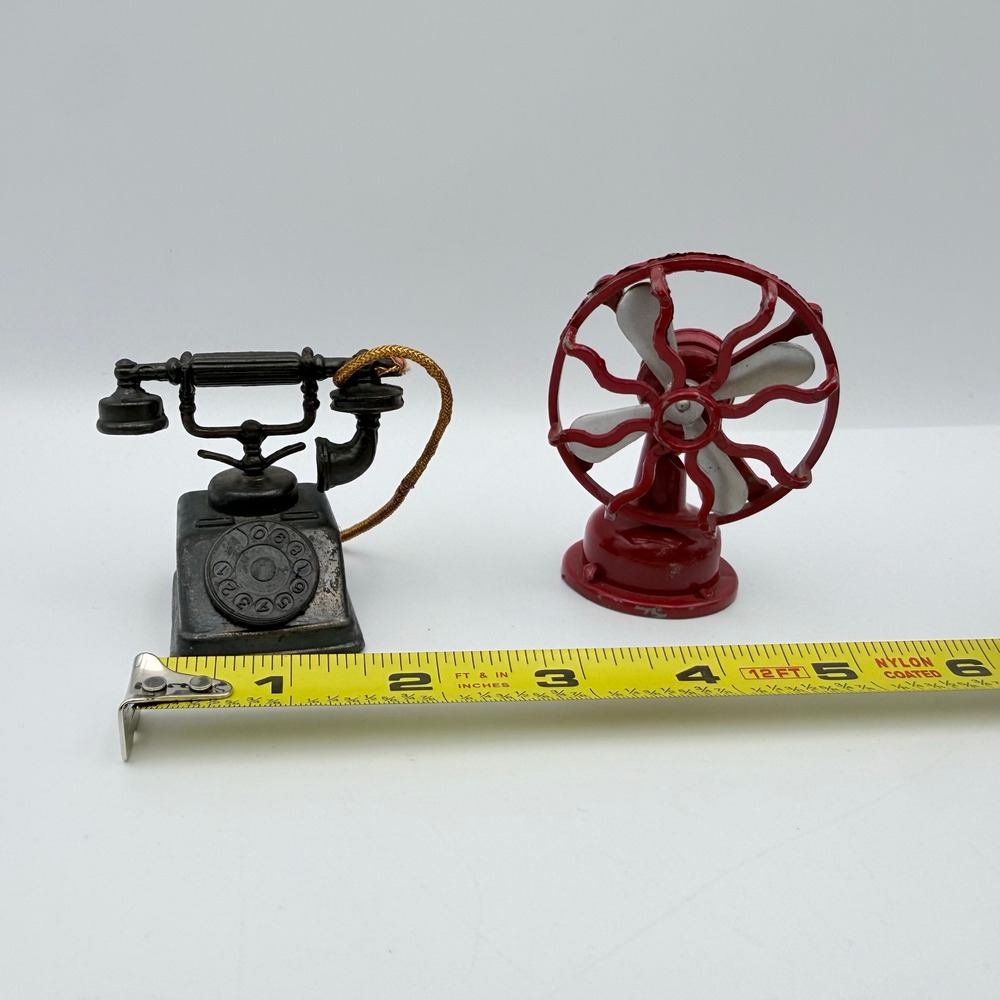 Vintage Durham Industries Die-Cast Metal Telephone and Fan Pencil Sharpener Set